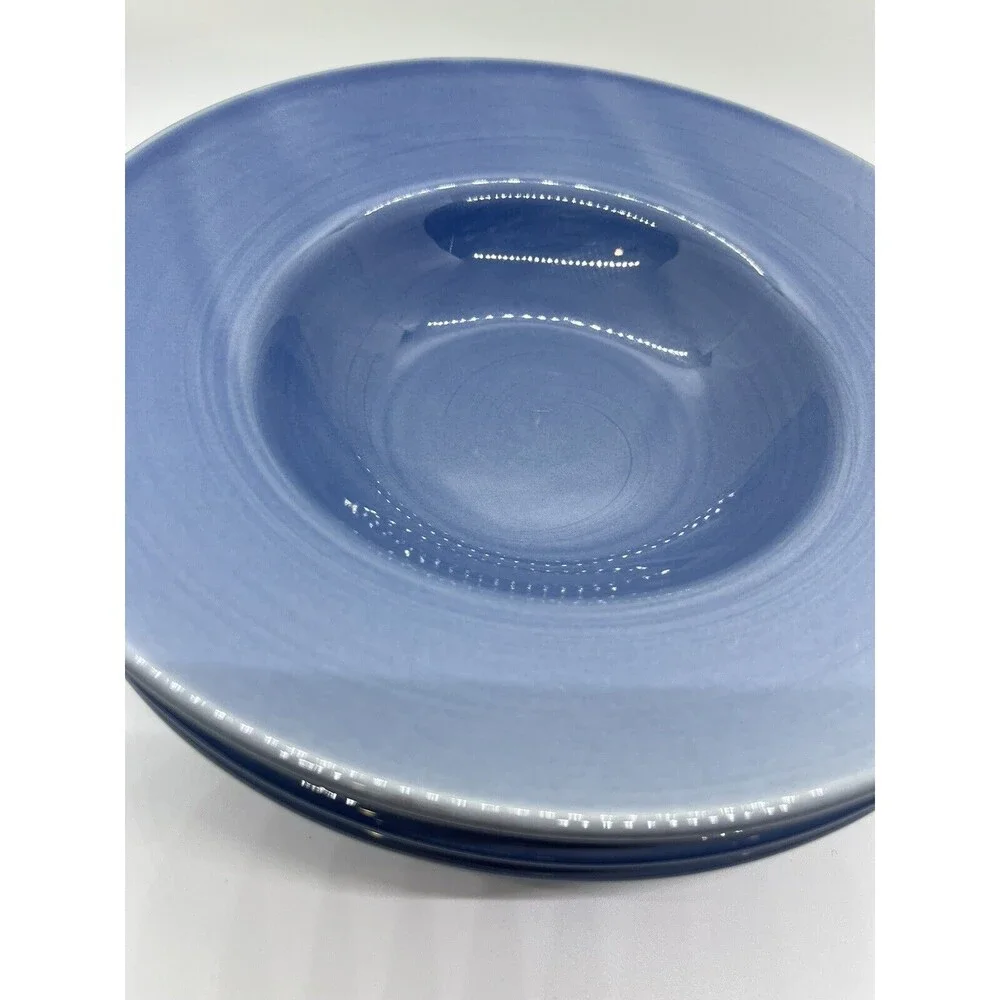 Pier 1 Blue Salad Soup Bowls Set of 3 Stoneware 9